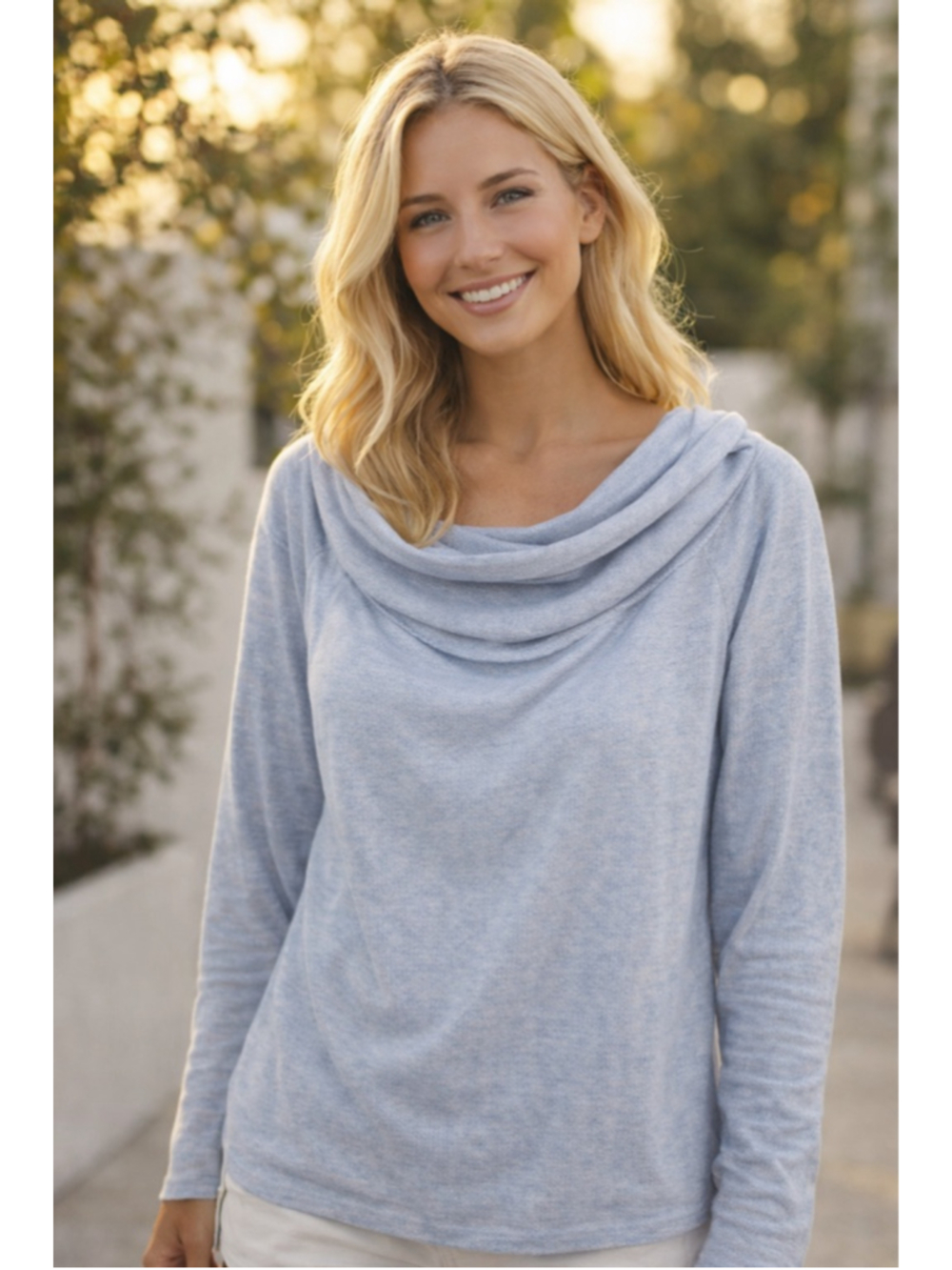 CBR Cotton Cowl Neck Pullover Soft Minimalist Coastal Quiet Luxury Lightweight L